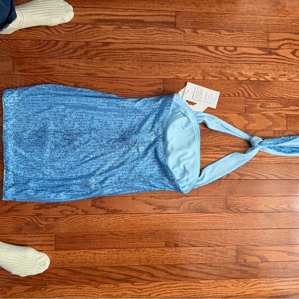 NWT Blue Sequin Halter Dress - Picture 4 of 5